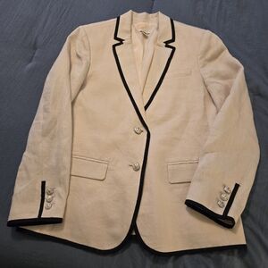 J Crew ladies 6P linen/ black tipped two button fully lined schoolboy blazer